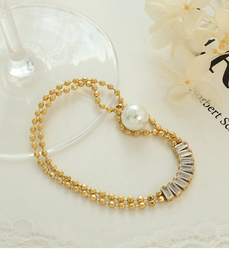 Geometric Pearl Zircon Bracelet