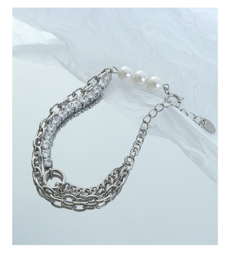 Pearl Inlaid Zircon Double Bracelet