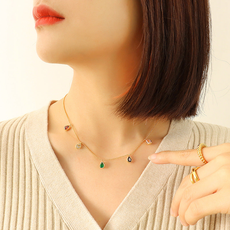 Colorful Zircon Clavicle Necklace